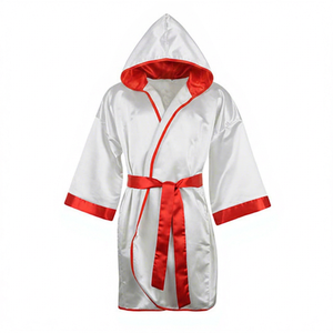 Traje de Taekwondo y Boxeo Knockout Champ, Bata y Pantalones Cortos con Capucha, Negro y Dorado, Satén de Poliéster, Secado Rápido, Transpirable, Logotipo Personalizado - Product Image 1