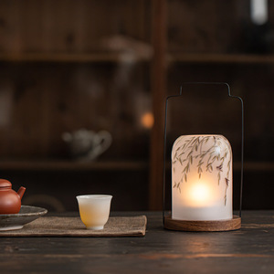 Linterna de Cerámica con Diseño de Grulla, Origen Dehua, Forma Cilíndrica, Decoración para el Hogar, Iluminación para Sala de Té, Portavelas - Product Image 2