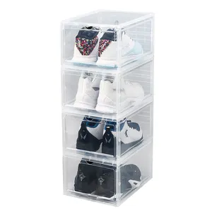 뚜껑이있는 빈 디자인 운동화 디스플레이 신발 접는 보관 플라스틱 상자 신발 상자 보관을위한 넓은 공간