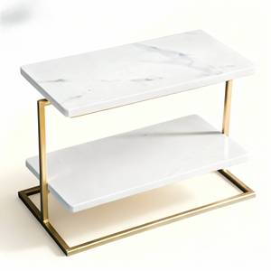 2 Tier <strong>Marble</strong> Organizer <strong>Tray</strong> with Metal Handle | Luxury Double Layer <strong>Marble</strong> <strong>Tray</strong> for Bathroom Vanity, Hotel &amp; Home Decoration - Product Image 2