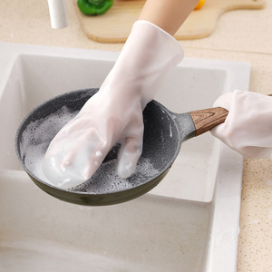 PVC Dishwashing <b>Gloves</b> With Cleaning Brush 31cm Waterproof Kitchen Use - Product Image 1