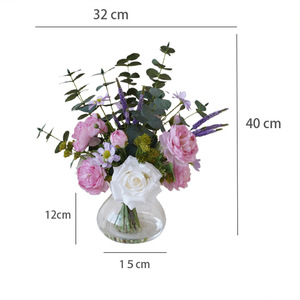 Bouquet <span class=keywords><strong>de</strong></span> fleurs artificielles haut <span class=keywords><strong>de</strong></span> gamme aux couleurs printanières, roses, pivoines, eucalyptus, en pot, finition moulée, pour bureau - Product Image 5