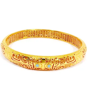 Creative Hand Carved Gold Plated Bracelet Bangle Divine Beast Filigree Open Bracelet Retro Ethnic Taotie Bracelet for Women