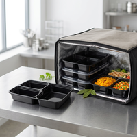 Boîte alimentaire jetable PP pour cuisine centralisée, 3 compartiments, avec couvercle transparent, pour la préparation de repas et l'emballage de plats à emporter
