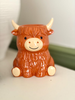 Brûleur à huile en céramique en forme de vache des Highlands |   Diffuseur de cire parfumée style ferme pour la maison