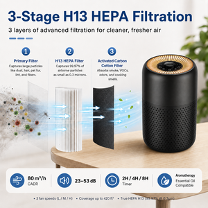 HEPA <strong>Air</strong> <strong>Purifier</strong> and Carbon Filter with Aroma Diffuser for Desktop Purification Dust Pollen Pet Odor Smoke Removal - Product Image 3