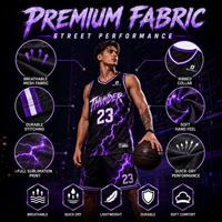 Maillot de basket-ball Streetwear personnalisé avec nom et numéro, sublimation intégrale, séchage rapide, léger, en mesh, Purple Lightning Thunder Street Fit