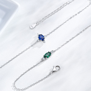 Pulsera de Cadena Lisa con Circonita y Zafiro en Plata de Ley S925 para Mujer, Joyería de Moda, Versión de Cobre Personalizable - Product Image 4