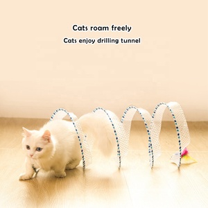 Mainan mata air kucing besar untuk dalam ruangan, stik mainan terowongan kucing lipat interaktif dengan tetikus bulu - Product Image 3