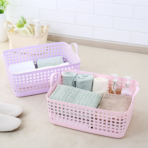 <b>Rectangular</b> Plastic <b>Storage</b> <b>Basket</b> With Handles For Bathroom And Clothing Organization Pink Purple White Blue - Product Image 1