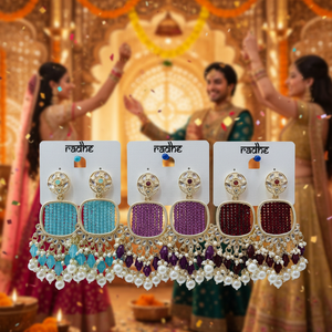 Pendientes Colgantes de Diseño para Mujer, Chapados en Oro, con Detalles Intrincados de Cuentas Kundan, Joyería India Elegante para Festivales - Product Image 3