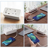 Enchufe de Escritorio Industrial con Cable USB-C Retráctil (2 Puertos) y 3 Puertos USB-A, Carga Rápida PD2W, para Uso en Hospitales/Oficinas