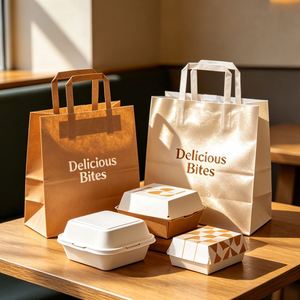 Bolsas de Papel Kraft Marrón Desechables, Biodegradables y Reciclables con Logotipo Personalizado para Comida para Llevar, Restaurante, Café, con Asa - Product Image 6