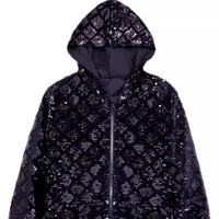 Veste à fermeture éclair à capuche à paillettes pour hommes européens et américains manteau de fête pour Halloween Day Concert et Baseball vestes pour hommes