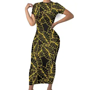 Stile hawiano Kalo Leaf Design Sexy aderente da donna con stampa On Demand abito a manica corta abiti Casual Logo personalizzato Dres