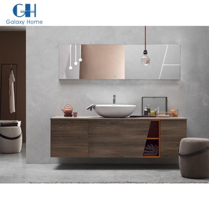 Luxury Wall Mounted Bathroom Vanities Natural Stone Counter top Ceramic Basin And LED Mirror Bathroom Cabinet