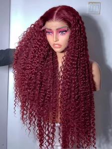 99J Burgunderrote 100% Echthaar-Perücken 30-40 Zoll Deep Wave 13x4 Lace Front Perücke 13x6 Rot Lockig für Lace Frontal Perücken HD Wasser-Kinky - Product Image 5