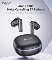 Écouteurs sans fil Yesido BT6.0 ANC+ENC - Réduction de bruit de -30 dB, 4 micros, écouteurs Bluetooth, ajustement ergonomique, casque sans fil TWS43