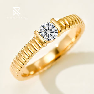 Bague Solitaire Rochime Style Ins en Satin Côtelé, Plaqué Or <span class=keywords><strong>Champagne</strong></span>, Argent 925, Zircon Cubique pour Femme - Product Image 1