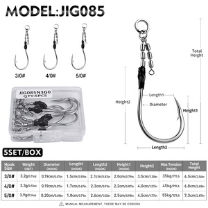 Nuovi 5 pezzi per scatola, ami singoli con ardiglione per la pesca in alto mare, con rullo a catena e girevole, per tonno, sgombro, spigola - Product Image 2