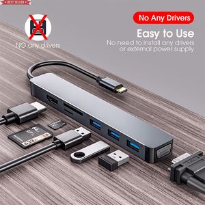 ตัวรับสัญญาณทีวี HDTV SD TF 4K ปรับแต่งได้หลายพอร์ต <span class=keywords><strong>USB</strong></span> สถานี <span class=keywords><strong>C</strong></span> Dock Converter 7 in 1อะแดปเตอร์ Type <span class=keywords><strong>C</strong></span> 3.0 <span class=keywords><strong>USB</strong></span> <span class=keywords><strong>HUB</strong></span> - Product Image 2