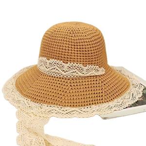 Sombrero de Paja con Ribete de Encaje para Mujer, Ala Ancha, Protección Solar, Plegable, Estilo Veraniego, Diseño Fresco y Dulce, Color Beige Caqui a Cuadros - Product Image 5