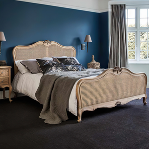 French Style Solid Oak Wood Double <b>Bed</b> With Rattan <b>Headboard</b> <b>King</b> <b>Size</b> Comfortable & Elegant Wooden 666986 666986 - Product Image 1