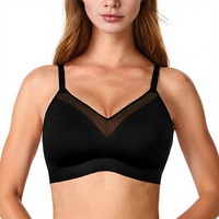 Soutien-gorge sans armatures en polyamide et élasthanne à col en V pour femme, bralette push-up sans couture avec fermeture à deux crochets, couleur unie, confortable pour le quotidien