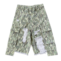 Shorts cargo déchirés camouflage Y2K personnalisés pour hommes, bermudas en jean délavé, effet usé, bords bruts, multi-poches, streetwear pour hommes
