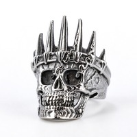 Bague Couronne Tête de Mort en Acier Inoxydable, Bague Chevalier Gothique, Bijou Tête de Mort, Bague Rock Biker pour Hommes et Femmes, Bijou Punk Vintage