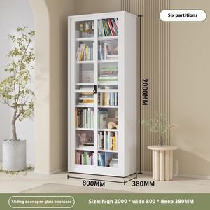 Librería Moderna de Acero y Hierro de Lujo para Sala de Estar <span class=keywords><strong>con</strong></span> Puerta Corredera de Vidrio, Vitrina <span class=keywords><strong>con</strong></span> Estantes Ajustables y Cerradura - Product Image 6