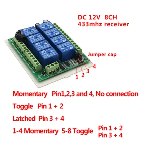 DC12V 24V 8CH kanal kablosuz uzaktan kumandalı LED ışık anahtarı röle çıkışı radyo RF verici 315/433 MHz alıcı