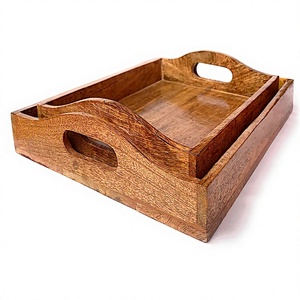 Multifunctional Eco Friendly Wooden <b>Trays</b> Set 2 Decorative <b>Large</b> Handmade Food Safe Dishwasher Microwave Safe Household - Product Image 2