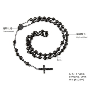 Collar de Rosario con Cuentas Negras <span class=keywords><strong>y</strong></span> Colgante Ovalado de Cruz con Crucifijo de Jesús - Product Image 4