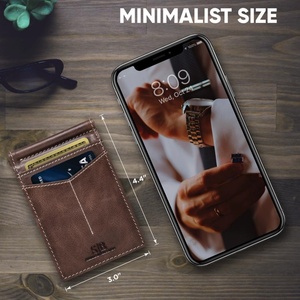 For Boshiho Custom Logo Anti-Theft Slim RFID Leather <b>Wallet</b> Open Closure Short Length Nylon Customized Card <b>Money</b> Clip Front Poc - Product Image 3