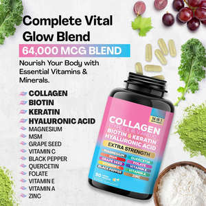 Suplemento de Colágeno Tipos I, II, III, V, X, Biotina, Queratina, Ácido Hialurónico, 14 en 1, Natural, Sin Gluten, Cápsulas Blandas, Suplemento Dietético para Adultos - Product Image 3
