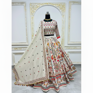 Lehenga choli ผ้าใยไหมหนาผ้าฝ้ายมัสลินขนาดใหญ่ดีไซน์ใหม่สไตล์โมเดิร์น - Product Image 1