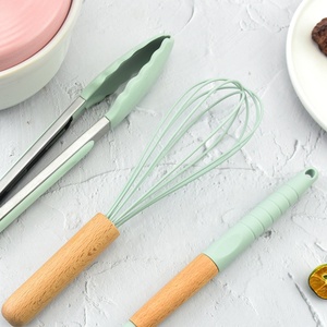 Wholesale Silicone Kitchenware Spatula Whisk Tongs Cooking <b>Tools</b> Kitchen Utensils Set With Wooden Handle - Product Image 2