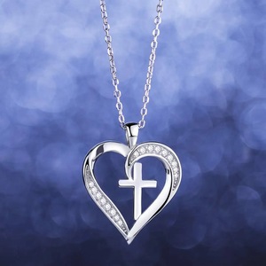 Nuova collana di diamanti a forma di amore <span class=keywords><strong>croce</strong></span> in <span class=keywords><strong>argento</strong></span> Sterling S925 - Product Image 4