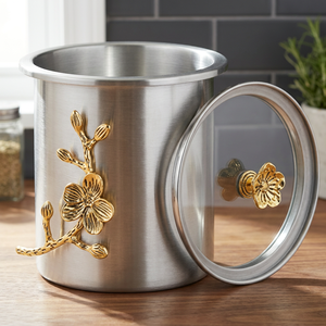 Round Stainless steel Food Container With <b>Lid</b> Oriental Engraved Floral Design 1-3L Storage <b>Bin</b> - Product Image 2