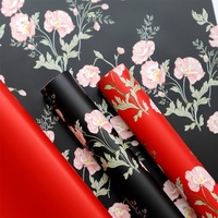 Kertas Pembungkus Bunga Motif Poppy Vintage Latar Belakang Gelap Perlengkapan Pembungkus Buket Bunga Grosir