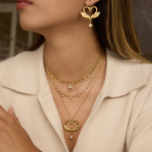 ชุดสร้อยคอและต่างหูรูปหัวใจหงส์พร้อมจี้รูปดาวประดับเพชรสำหรับผู้หญิงสวมใส่ทุกวันเครื่องประดับโทนสีทอง - Product Image 3