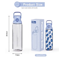 Bouteille d'eau portable en plastique sans BPA de 32 oz avec paille et couvercle pop-up, étanche, emballage en sac à bulles unisexe pour usage extérieur