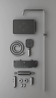 Ensemble de douche mural moderne avec affichage numérique 4 fonctions, pommeau de douche effet pluie, douchette à main et mitigeur, finition chromée