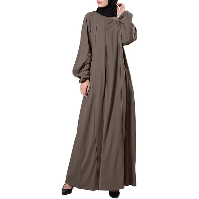 핫 세일 편안한 패브릭 맥시 원피스 긴 소매 아랍 카프탄 패션 이슬람 부족 아바야 여성용 다크 브라운