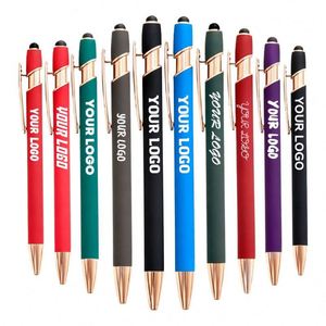 Logo Ball Stylus Navy Blue Rose <b>Gold</b> Metal <b>Pen</b> <b>Pens</b> Black Matt Rubber Ballpoint - Product Image 1