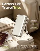 Mini batterie externe portable avec câble Type C rétractable intégré, charge rapide bidirectionnelle 22,5 W, affichage numérique LED, idéale pour l'avion