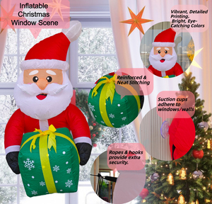3.5FT Window Inflatable Decor- Christmas Santa Claus with Green Gift <b>Box</b> <b>LED</b> <b>Lighted</b> Blow-Up Outdoor Yard Decoration - Product Image 5
