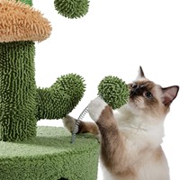 Arbre à chat design Cactus avec structure d'escalade et plateforme de saut, modèle vert velours Firecracker