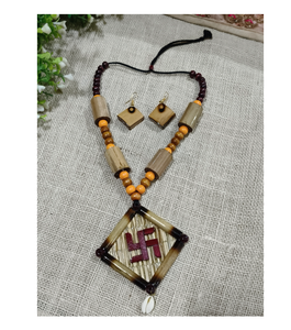 Artisan Bamboo Necklace Eco Friendly <b>Handmade</b> <b>Jewelry</b> Lightweight Beaded Design Suitable For Casual Traditional & Modern Outfits - Product Image 1